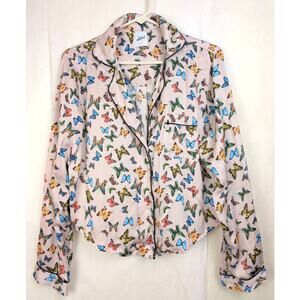 Lezat 100% silk butterfly button up lounge top Size Large Sleepwear Luxe Whimsy